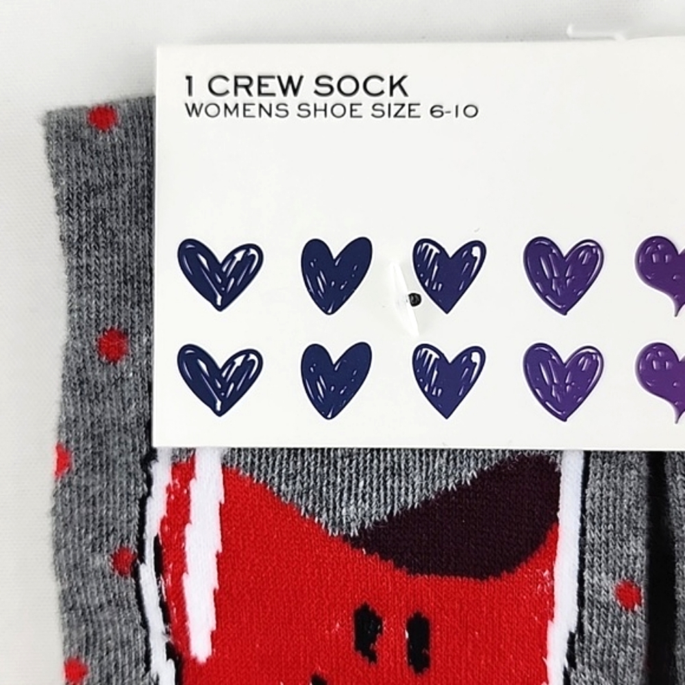 Novelty Women's 1 Pair Crew Socks Wine & Cheese Burgundy Grey Shoe Size 6-10 - Picture 2 of 5